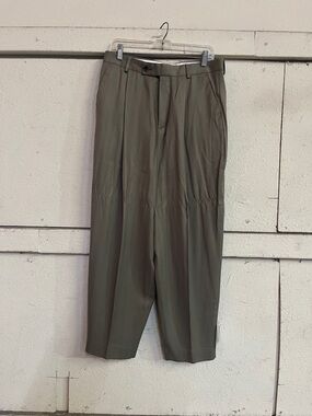 Men's Olive High-Waist Pleated Dress Pants